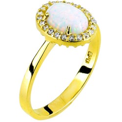 Χρυσό δαχτυλίδι Κ14 με συνθετικό οπάλιο